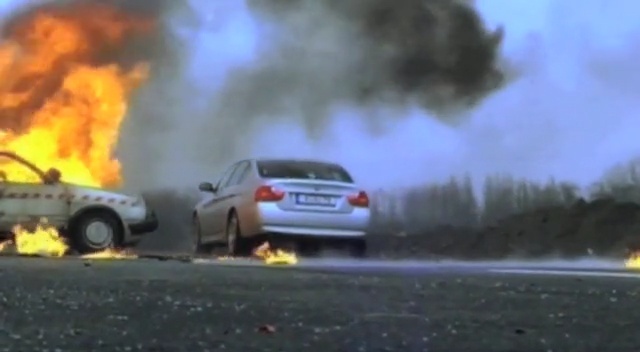 Video Reference: car, vehicle, motor vehicle, mode of transport, smoke, world rally championship, explosion, fire, racing, asphalt, Person