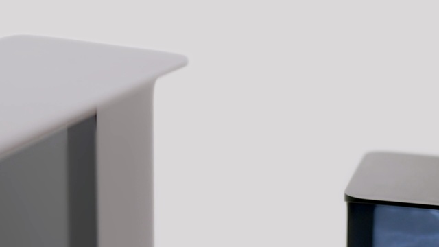 Video Reference: White, Furniture, Table, Architecture, Line, Design, Material property, Desk, Stool, Chair