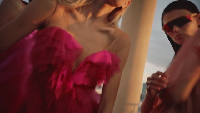 Video Reference: Pink, Clothing, Fashion, Dress, Magenta, Haute couture, Gown, Lingerie, Model, Long hair