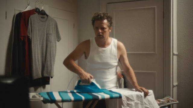 Video Reference: blue, shoulder, textile, arm, muscle, material, girl, trunk, product, table, Person