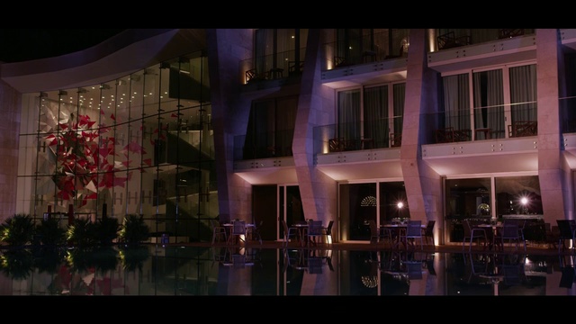 Video Reference: Architecture, Light, Lighting, Night, Mixed-use, Building, Purple, Metropolitan area, Reflection, Facade
