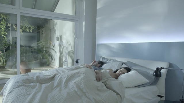 Video Reference: room, property, interior design, architecture, bed, window, bedroom, home, furniture, ceiling