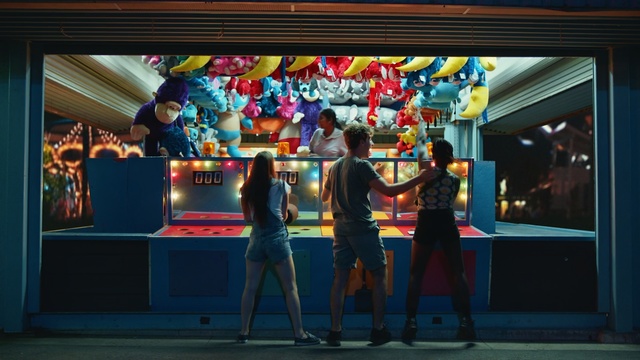 Video Reference: blue, display window, fun, window, technology, art, display device, stage, leisure, Person