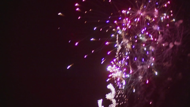 Video Reference: Fireworks, Purple, Sky, Entertainment, Water, Midnight, Recreation, Font, Electric blue, Event
