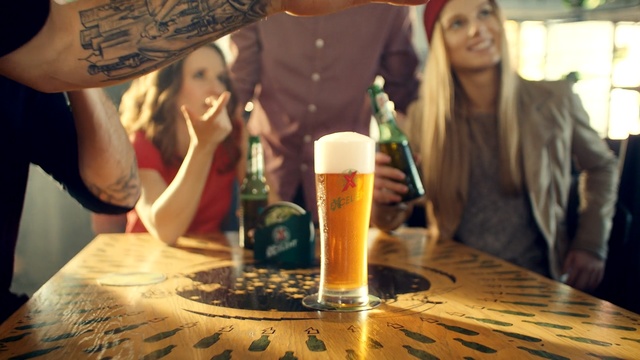 Video Reference: drink, alcoholic beverage, alcohol, beer, liqueur, girl, distilled beverage, fun, drinking, pub, Person