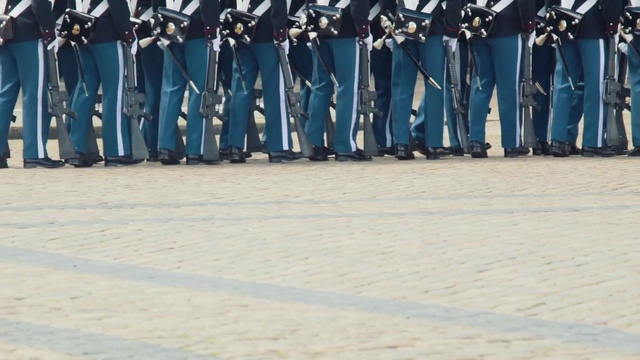 Video Reference: Marching, Footwear, Leg, Crowd, Team, Uniform, Jeans