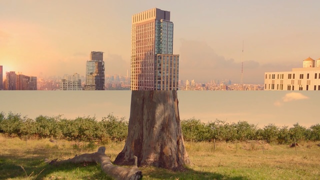 Video Reference: Tree, Atmospheric phenomenon, Skyscraper, Wildlife, Grass, Tower block, Woody plant, Sky, Plant, City, Person