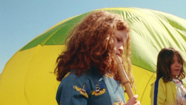 Video Reference: Hair, Yellow, Hairstyle, Fun, Summer, Grass, Long hair, Surfer hair, Adaptation, Happy, Person, Woman, Outdoor, Holding, Umbrella, Girl, Standing, Looking, Young, Sitting, Man, Wearing, Phone, Talking, White, Water, People, Human face, Clothing