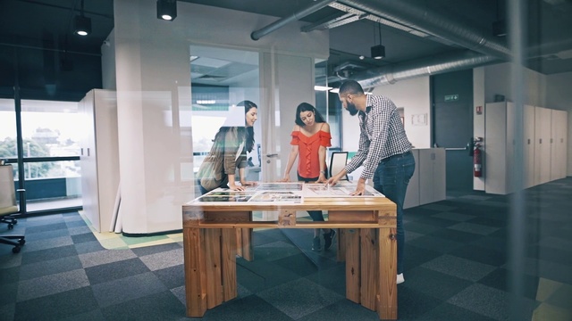 Video Reference: Furniture, Table, Interior design, Room, Office, Building, Architecture, Photography, Flooring, Desk