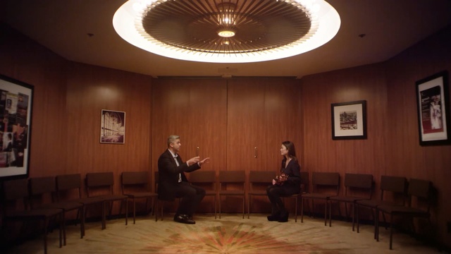 Video Reference: interior design, lobby, ceiling, conference hall, hall, Person