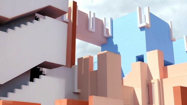 Video Reference: Blue, Architecture, Human settlement, Wall, Sky, Design, City, Illustration, Material property, House