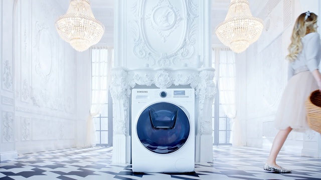 Video Reference: blue, room, interior design, home appliance, product, furniture, flooring, Person