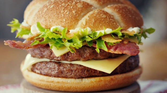 Video Reference: Dish, Food, Hamburger, Cuisine, Buffalo burger, Ingredient, Burger king premium burgers, Cheeseburger, Fast food, Breakfast sandwich