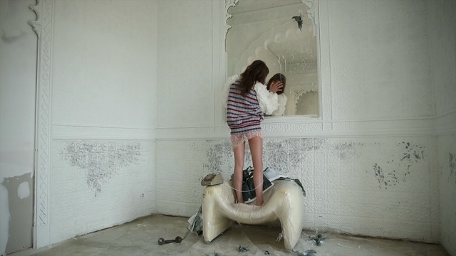 Video Reference: photograph, snapshot, wall, girl, floor, flooring, plaster