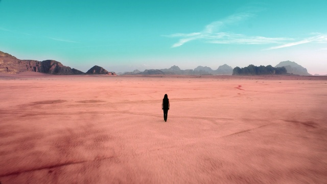 Video Reference: sky, horizon, cloud, sand, morning, ecoregion, landscape, plain, sea, hill, Person