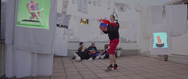 Video Reference: room, youth, fun, recreation, art, product, event, physical exercise, physical fitness, competition event, Person