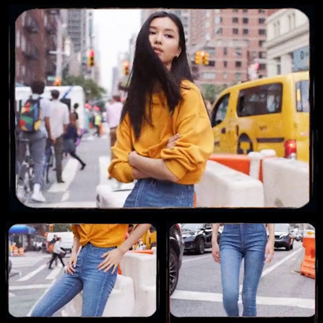 Video Reference: Street fashion, Clothing, Yellow, Jeans, Fashion, Snapshot, Outerwear, Denim, Jacket, Footwear, Person