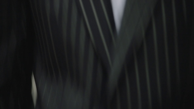 Video Reference: Black, White, Darkness, Light, Line, Black-and-white, Textile, Monochrome, Curtain, Monochrome photography, Person, Man, Necktie, Clothing, Wearing, Suit, Looking, Shirt, Standing, Front, Dark, Dress, Holding, Red, Blue, Mirror, Purple, Plate, Abstract