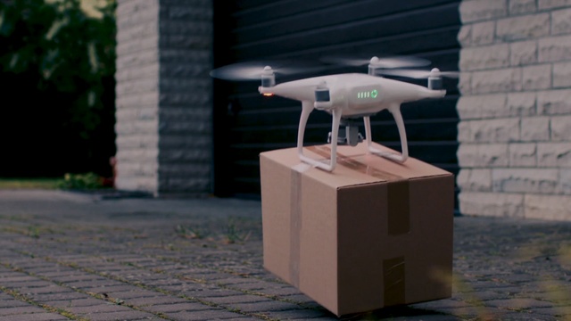 Video Reference: box, street, drone, delivery , Person
