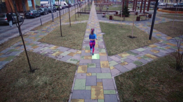 Video Reference: Sidewalk, Public space, Walkway, Grass, Road surface, Tree, Flooring, Yard, Cobblestone, City