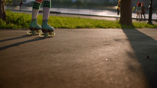 Video Reference: yellow, asphalt, longboarding, longboard, skateboard, grass, lane, road surface, road, vehicle