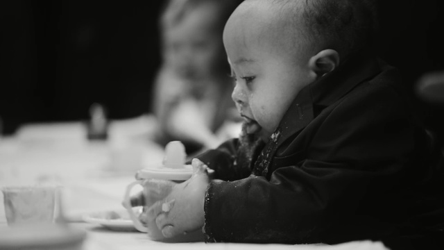 Video Reference: Child, Black, White, Photograph, Black-and-white, Monochrome, Monochrome photography, Snapshot, Toddler, Photography, Person
