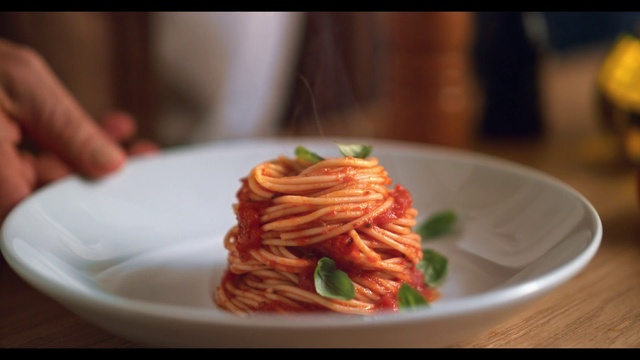 Video Reference: Food, Tableware, Al dente, Dishware, Plate, Staple food, Recipe, Pasta pomodoro, Ingredient, Noodle