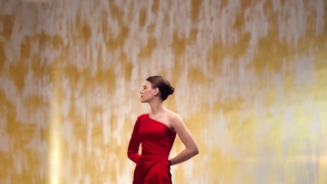 Video Reference: Photograph, Red, Shoulder, Dress, Beauty, Hairstyle, Fashion, Joint, Fashion model, Photography