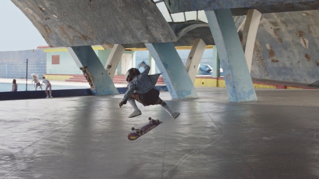 Video Reference: Footwear, Floor, Recreation, Sports equipment, Concrete, Flooring, Competition event, Leisure, Sport venue, Games