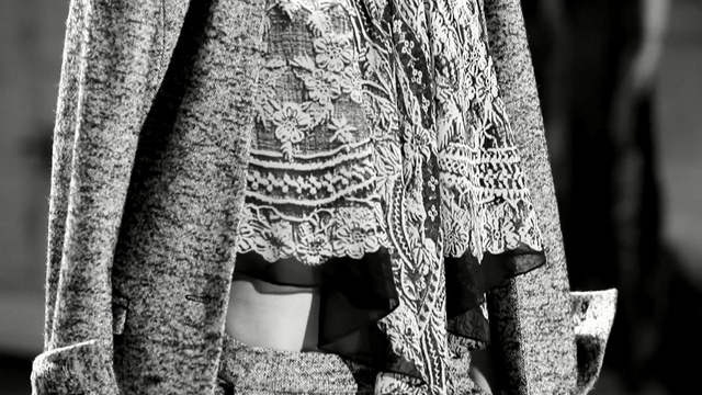 Video Reference: white, black and white, black, monochrome photography, monochrome, dress, outerwear, fashion, pattern, temple
