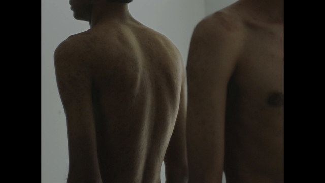 Video Reference: back, barechestedness, trunk, neck, shoulder, standing, chest, joint, abdomen, arm