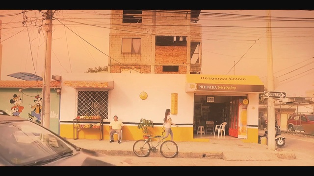 Video Reference: Yellow, House, Neighbourhood, Building, Home, Facade, Architecture, Vehicle, Bicycle, Street