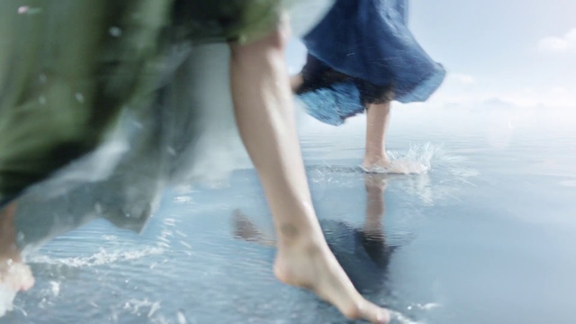 Video Reference: Human leg, Leg, Barefoot, Beauty, Foot, Water, Footwear, Joint, Human body, Dress