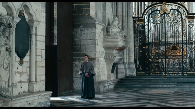 Video Reference: Column, Architecture, Religious institute, Building, Abbey, Indoor, Table, Room, Man, Standing, White, Walking, Living, Large, Woman, Fire, Fireplace, Street, Door, Old, Holding, Brick, City, People, Church, Kitchen, Statue, Clothing, Person, Coat, Altar, Arch, Stone