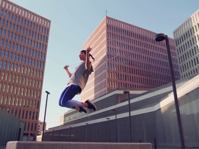 Video Reference: Urban area, Sky, Individual sports, Street stunts, Recreation, Architecture, Flip (acrobatic), Extreme sport, Footwear, Skateboard