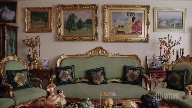 Video Reference: Room, Furniture, Interior design, Living room, Couch, Wall, Antique, studio couch, House, Textile
