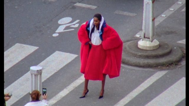 Video Reference: Street fashion, Pink, Snapshot, Outerwear, Pedestrian, Fur, Road