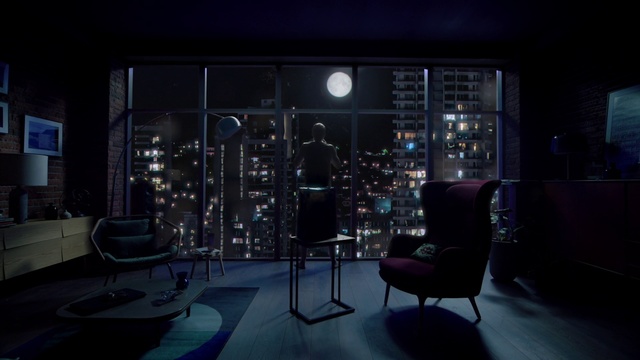 Video Reference: Blue, Light, Lighting, Darkness, Night, Room, Building, Furniture, City, Photography