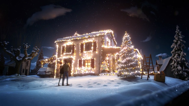 Video Reference: snow, winter, light, christmas lights, night, lighting, freezing, ice, christmas decoration, sky, Person