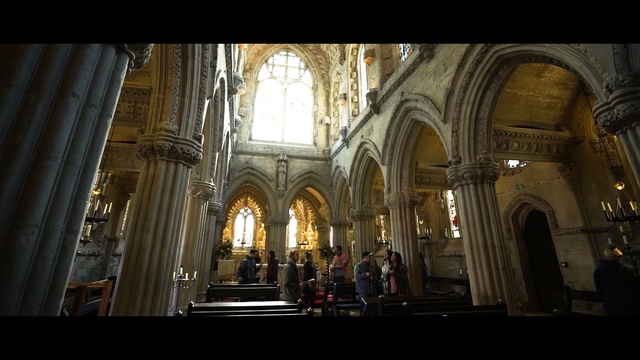 Video Reference: building, cathedral, medieval architecture, arch, place of worship, gothic architecture, column, basilica, religious institute, abbey, Person