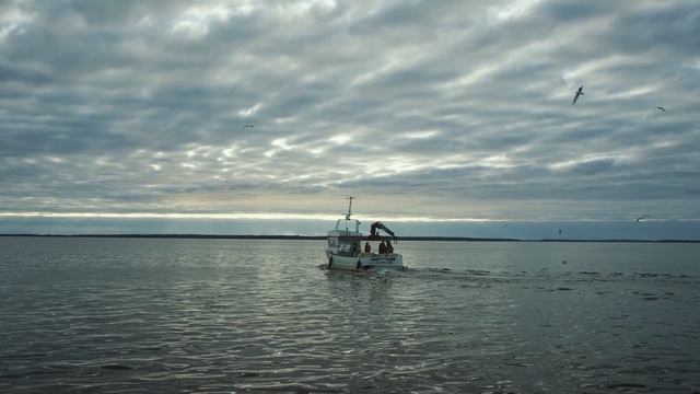 Video Reference: Sky, Water, Sea, Horizon, Ocean, Calm, Cloud, Boat, Vehicle, Coast, Person