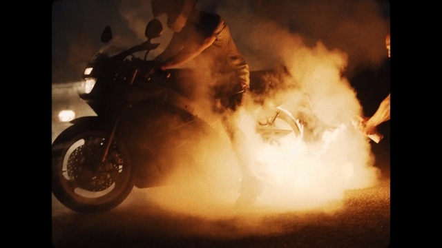 Video Reference: Stunt performer, Vehicle, Motorcycle, Smoke, Sky, Flame, Heat, Stunt, Photography, Explosion