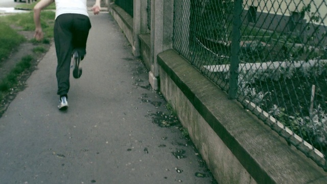 Video Reference: Green, Sidewalk, Net, Public space, Chain-link fencing, Asphalt, Leg, Walkway, Recreation, Fence, Person