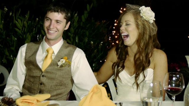 Video Reference: man, ceremony, event, wedding, fashion accessory, bride, groom, smile, fun, dress, Person