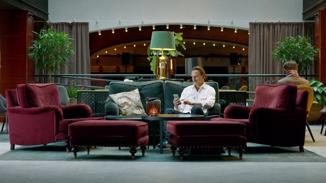 Video Reference: Furniture, Lobby, Room, Couch, Interior design, Architecture, Event, Table, Hotel, City