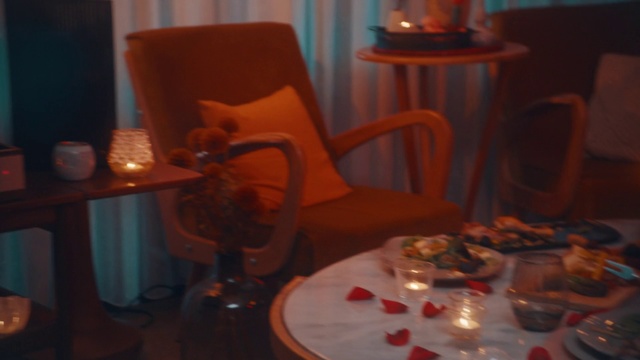 Video Reference: Table, Lighting, Chair, Room, Restaurant, Furniture, Stemware, Wine glass, Meal, Centrepiece