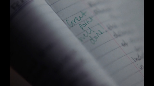 Video Reference: blue, white, black, text, handwriting, close up, light, photography, font, atmosphere