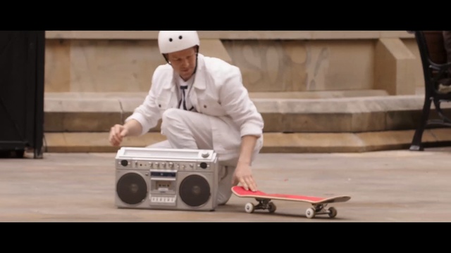 Video Reference: Boombox, Electronics, Technology, Portable media player, Headgear, Floor, Person