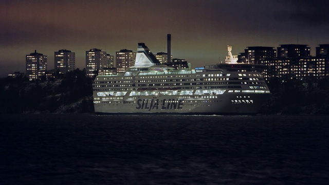 Video Reference: Sky, Passenger ship, Water transportation, City, Ship, Cruise ship, Ocean liner, Night, Vehicle, Human settlement