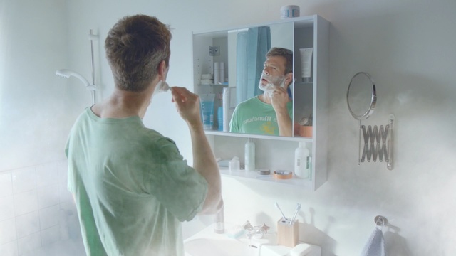 Video Reference: Wall, Room, Bathroom, Hand, Plaster, Glass, Ear, Person